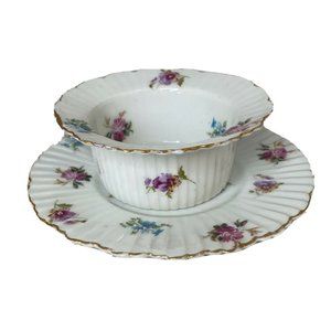 Vintage Porcelain Chintz Condiment Set Mayonnaise Bowl And Underplate